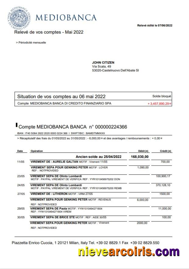 Italy Mediobanca bank statement